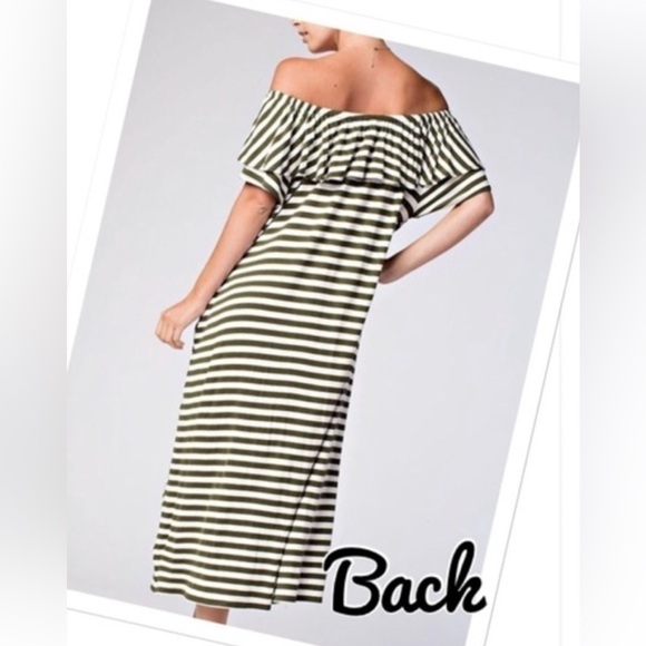 Wine & White Boho Striped Off the Shoulders Dress - Picture 3 of 4